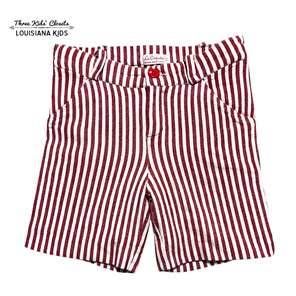 La Coqueta 3Y Red and White Striped Cotton Shorts